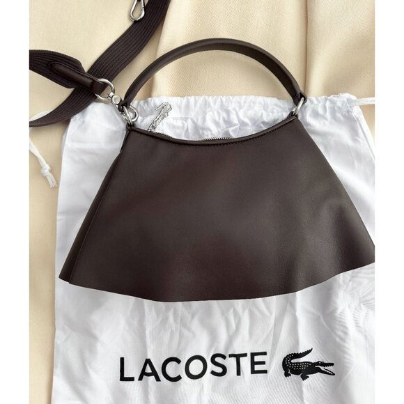 Lacoste Small "Lenglen" Pleated Leather Bag in Brown - Picture 11 of 12